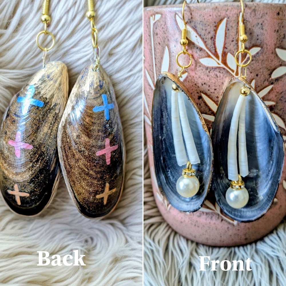 Handcrafted Mussel & Dentalium Shell Earrings with Gold Accents